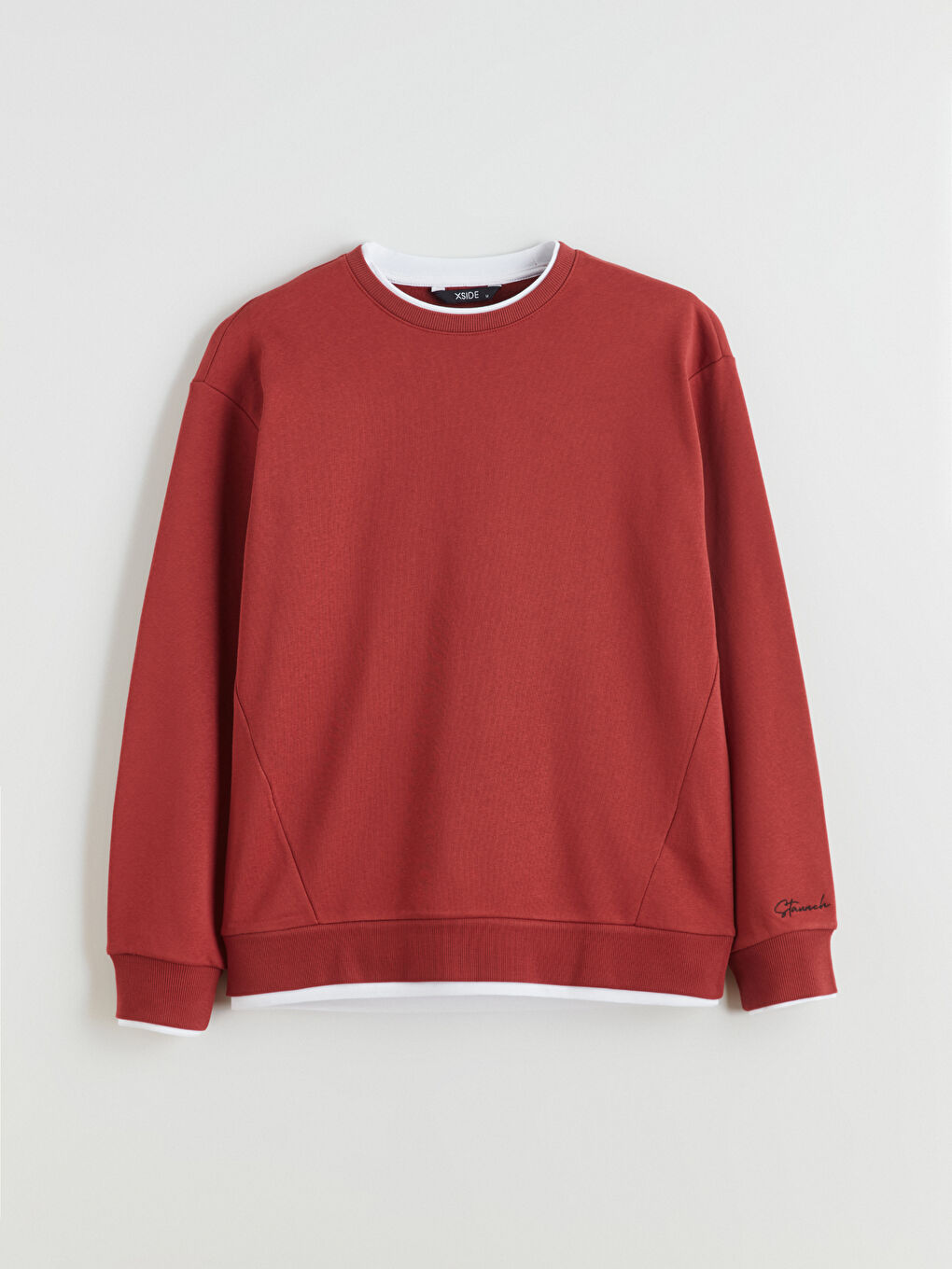 Bordo Bisiklet Yaka Nakışlı Erkek Kalın Sweatshirt-4
