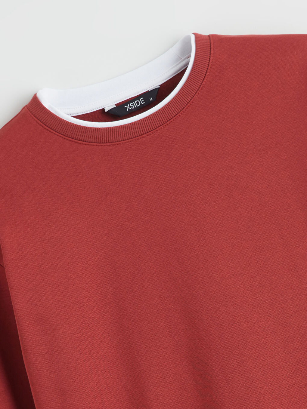 Bordo Bisiklet Yaka Nakışlı Erkek Kalın Sweatshirt-5