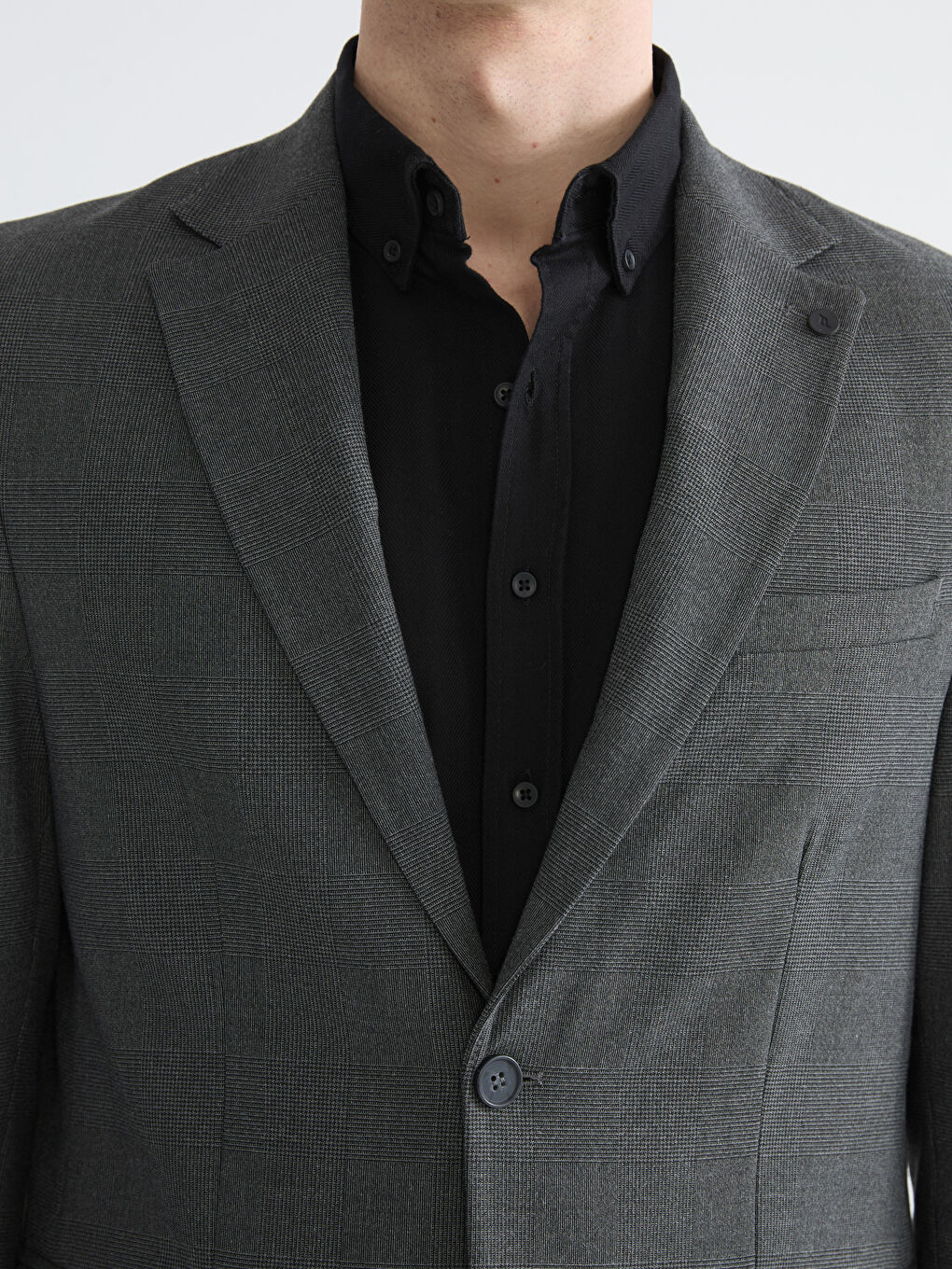 Siyah Standart Kalıp Erkek Blazer Ceket-3