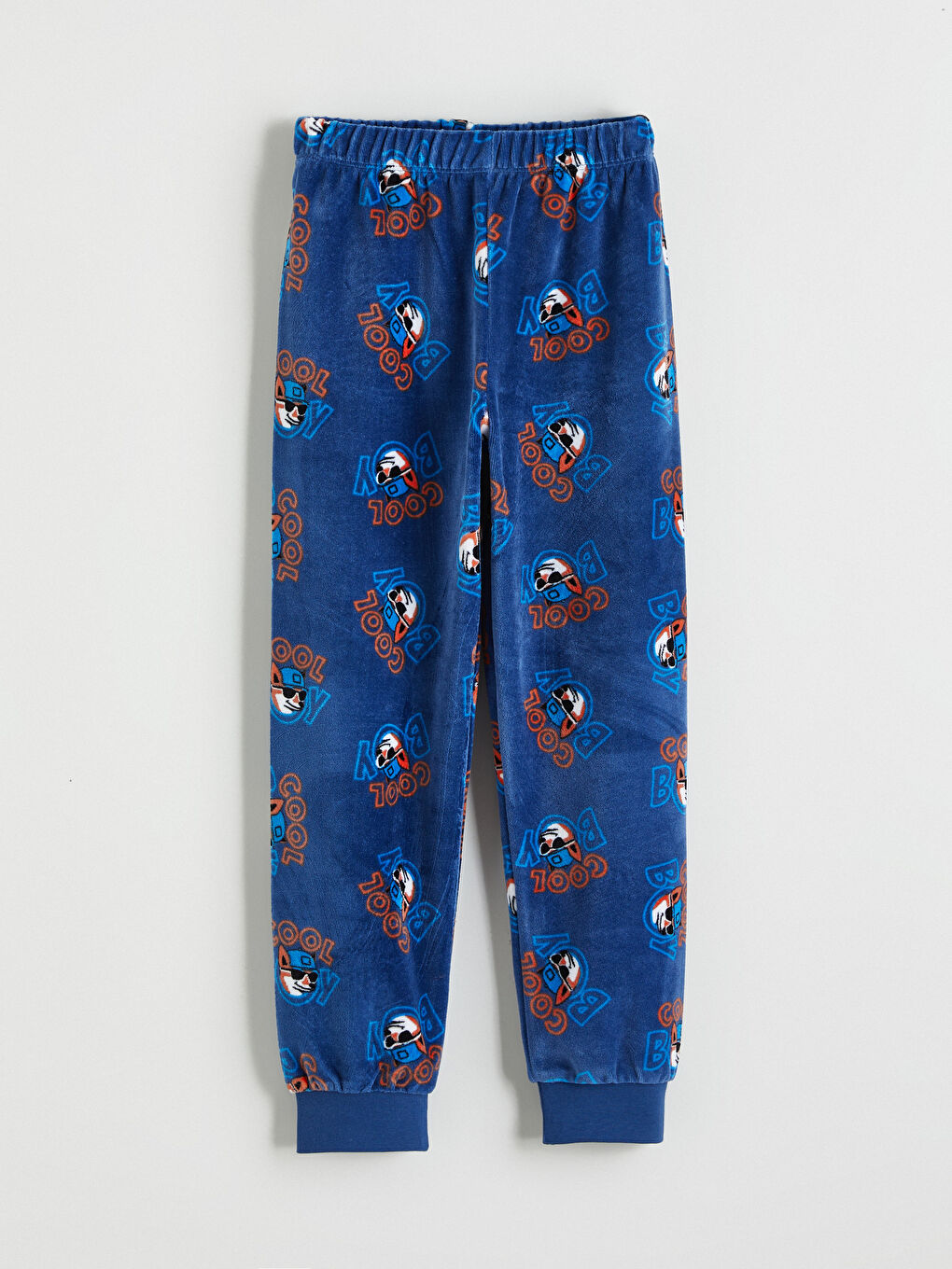 Mavi Bisiklet Yaka Kadife Erkek Çocuk Pijama Takımı-5