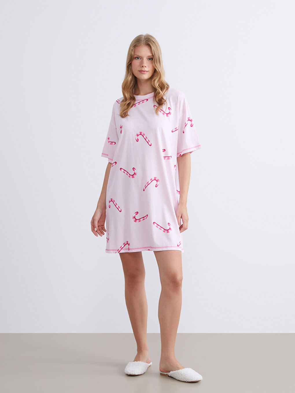 Crew Neck Patterned Women's Nightdress