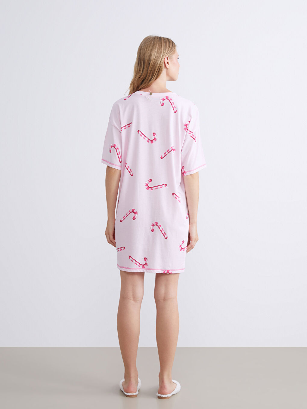 Crew Neck Patterned Women's Nightdress-3