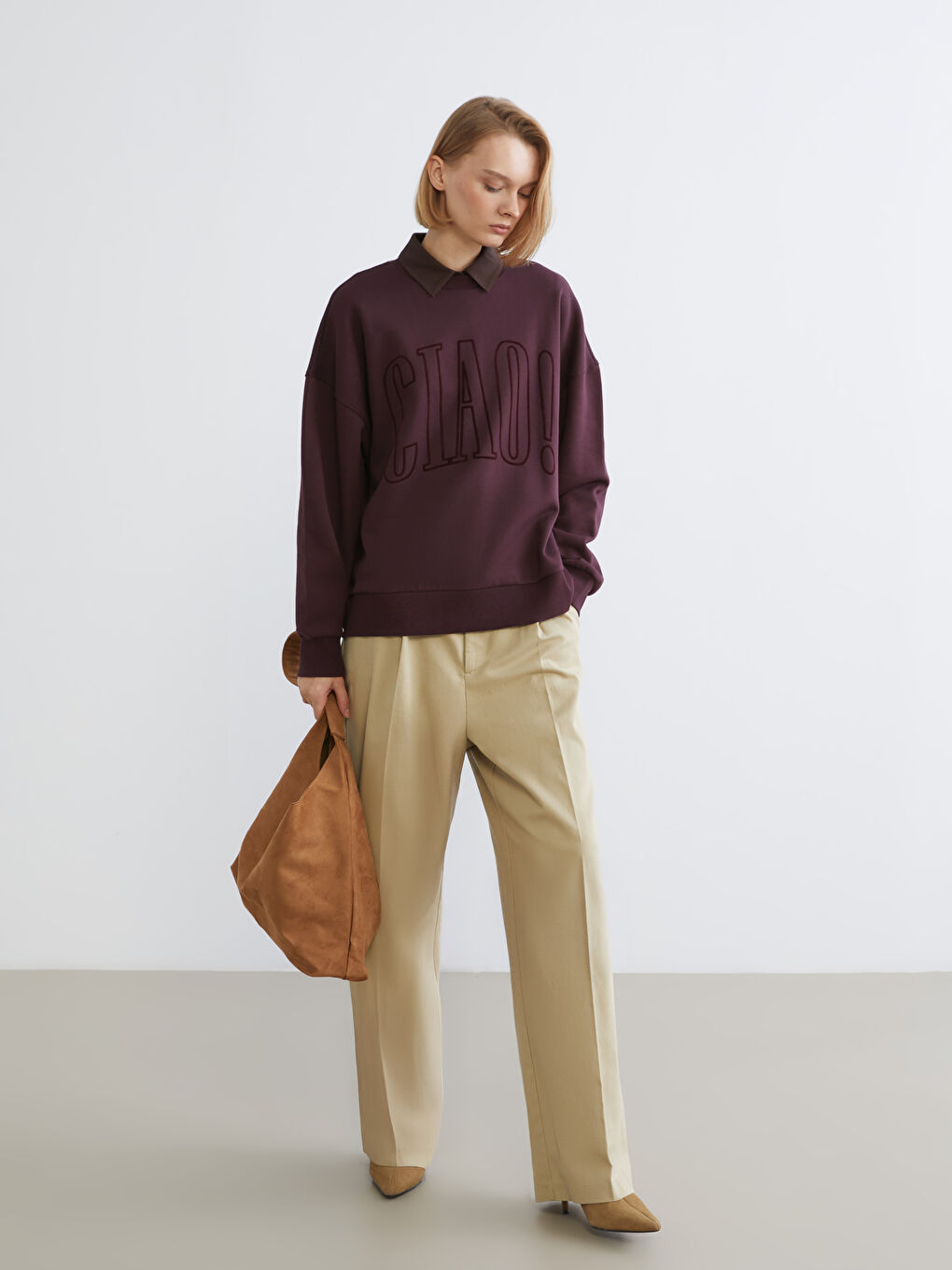 Crew Neck Printed Oversize Women's Thick Sweatshirt-1