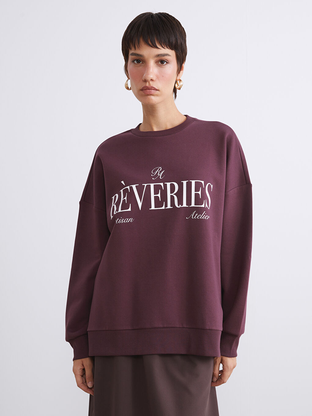 LCW Vision Crew Neck Printed Oversize Women's Thick Sweatshirt