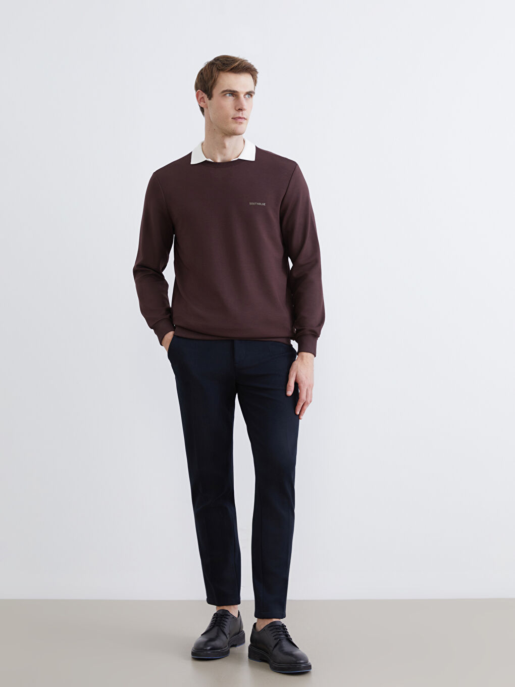 Kahverengi Bisiklet Yaka Uzun Kollu Erkek Sweatshirt-1