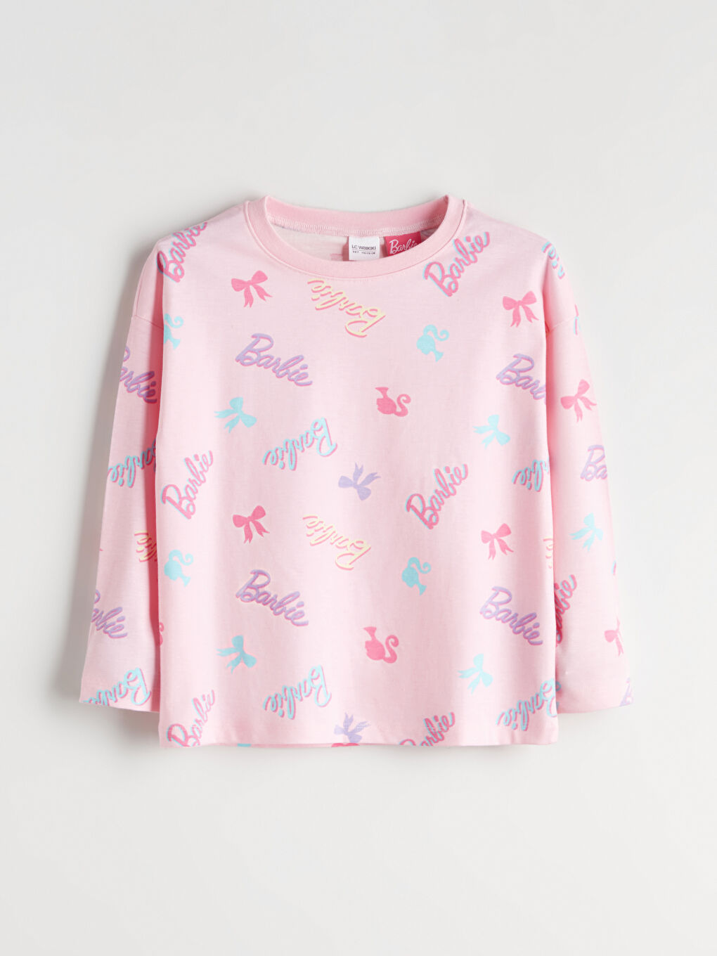 Crew Neck Barbie Printed Girls' Pyjama Set-3