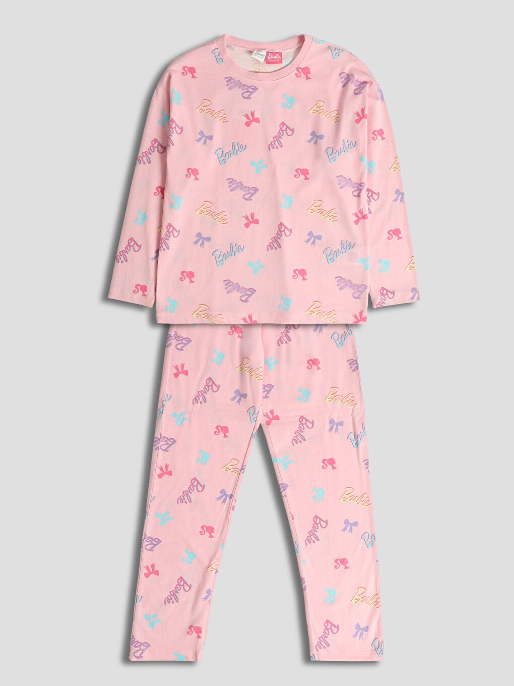 Crew Neck Barbie Printed Girls' Pyjama Set-1