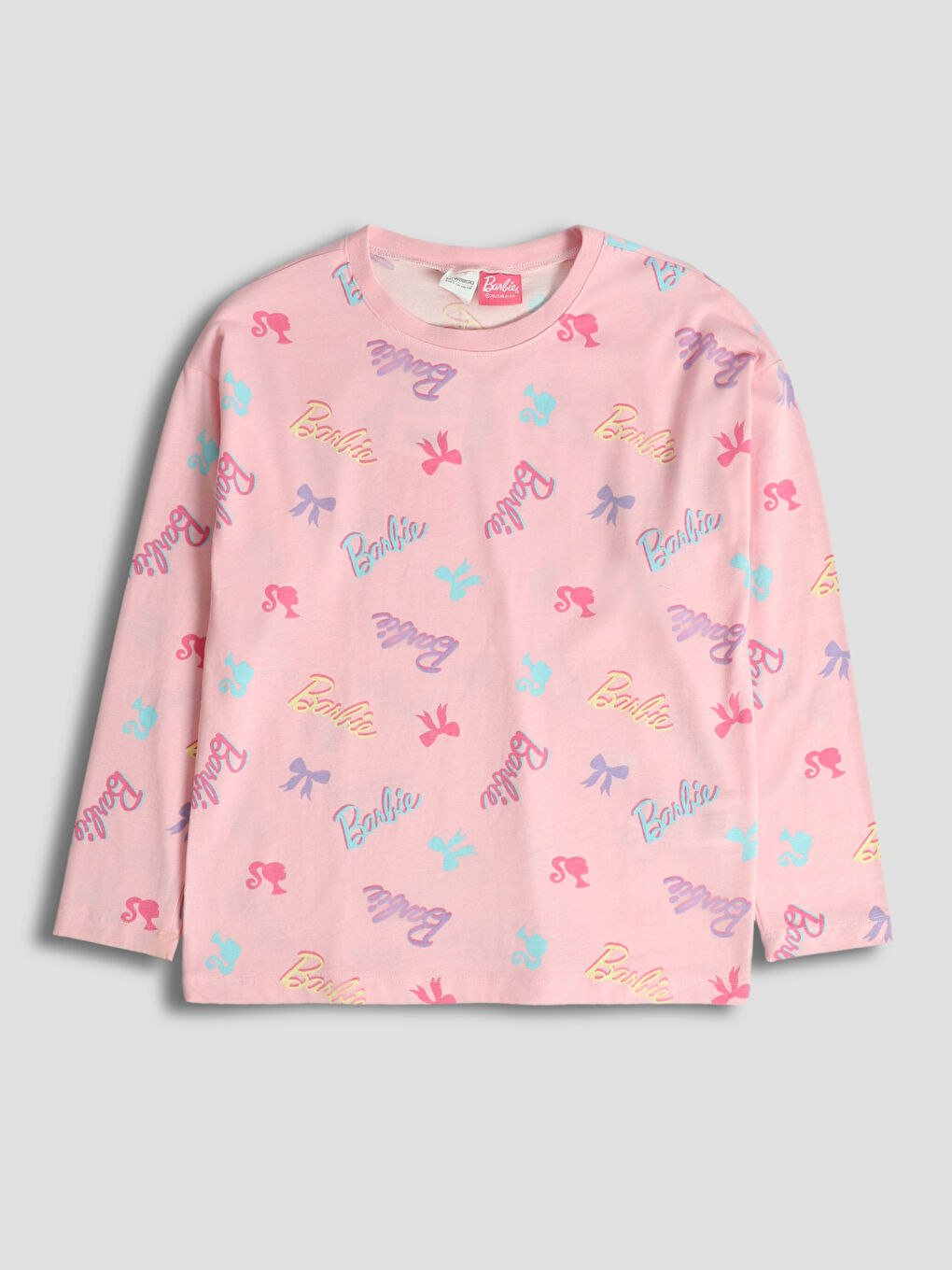 Crew Neck Barbie Printed Girls' Pyjama Set-2