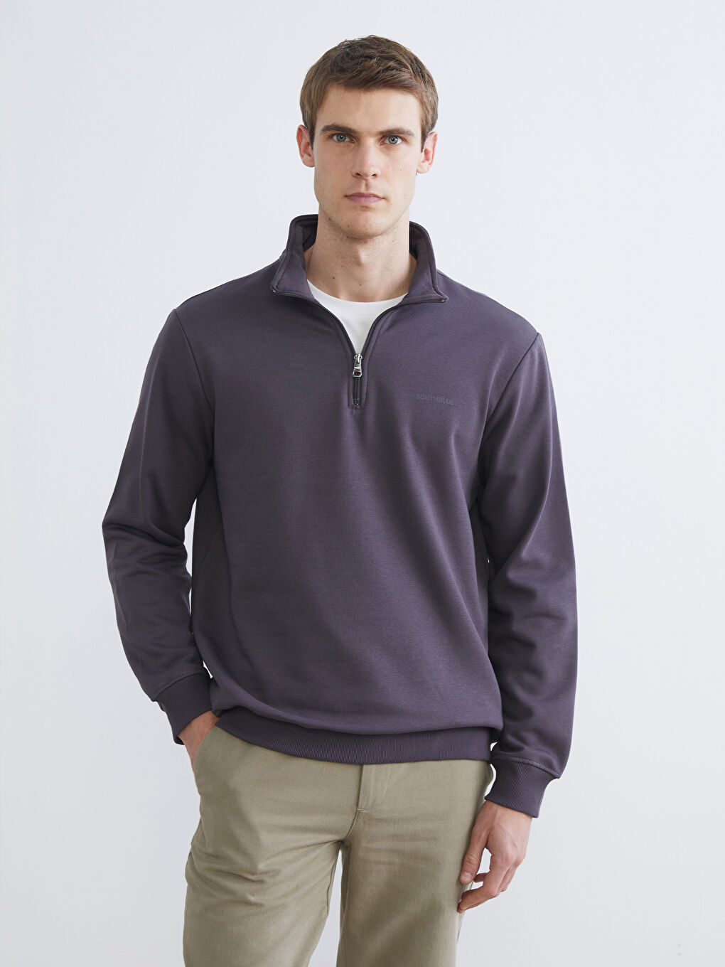Zippered Funnel Neck Men's Thick Sweatshirt