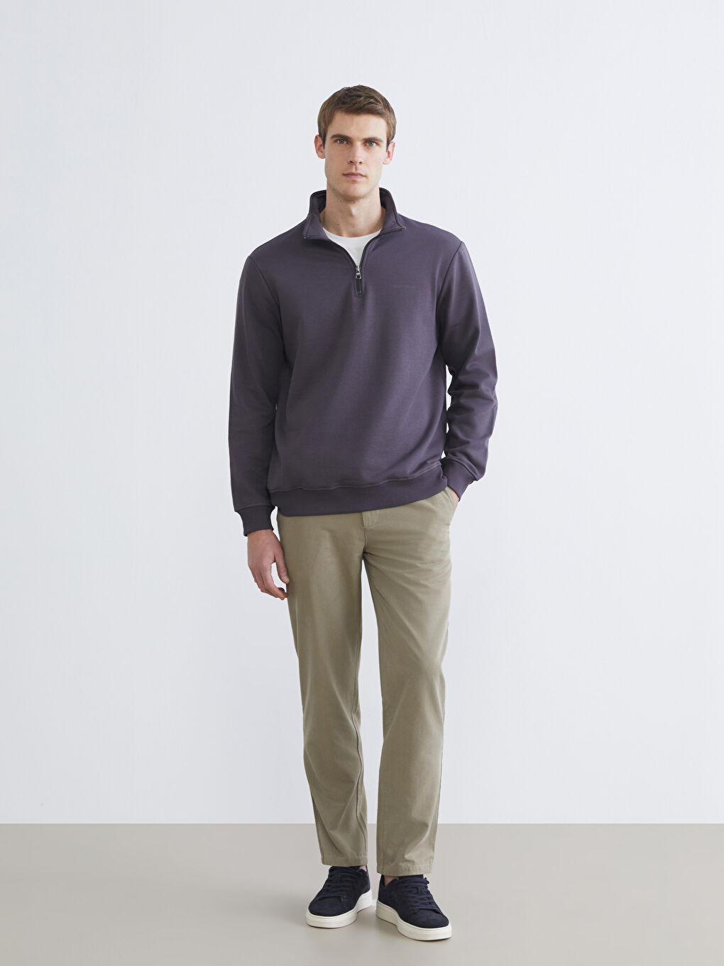 Zippered Funnel Neck Men's Thick Sweatshirt-1
