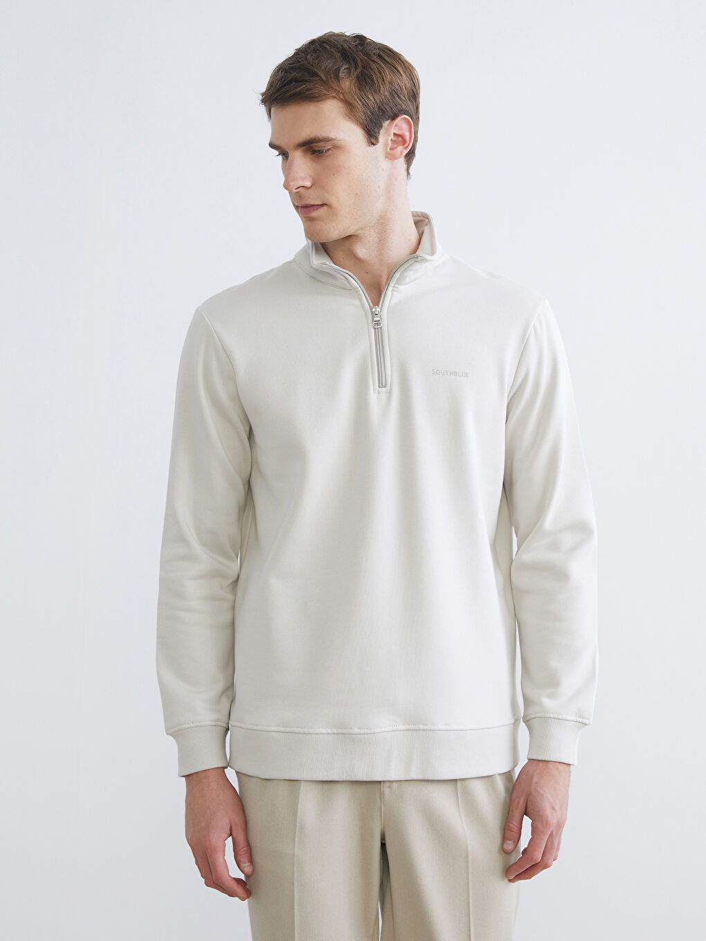 Zippered Funnel Neck Men's Thick Sweatshirt