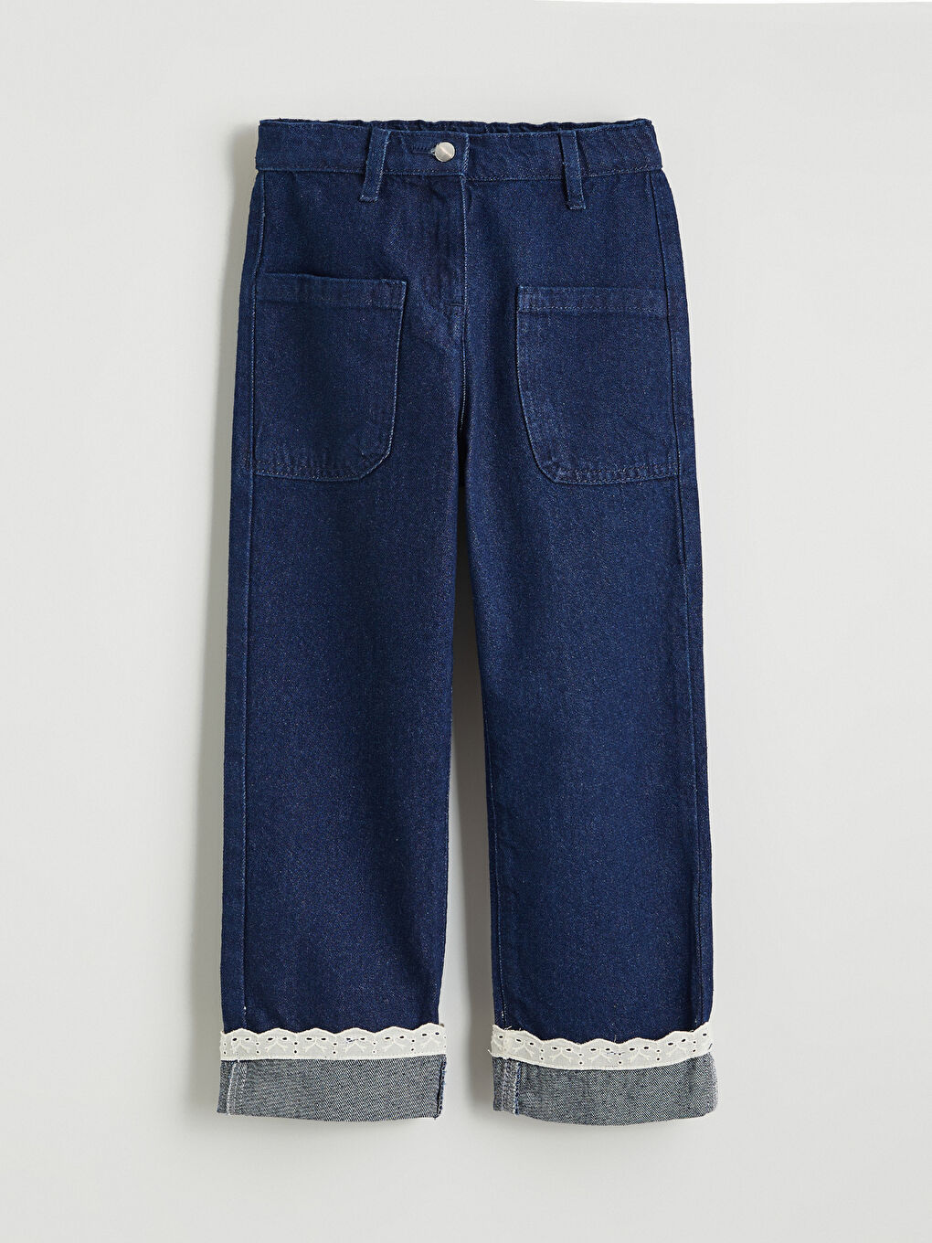 İndigo Beli Lastikli Kız Çocuk Jean Pantolon