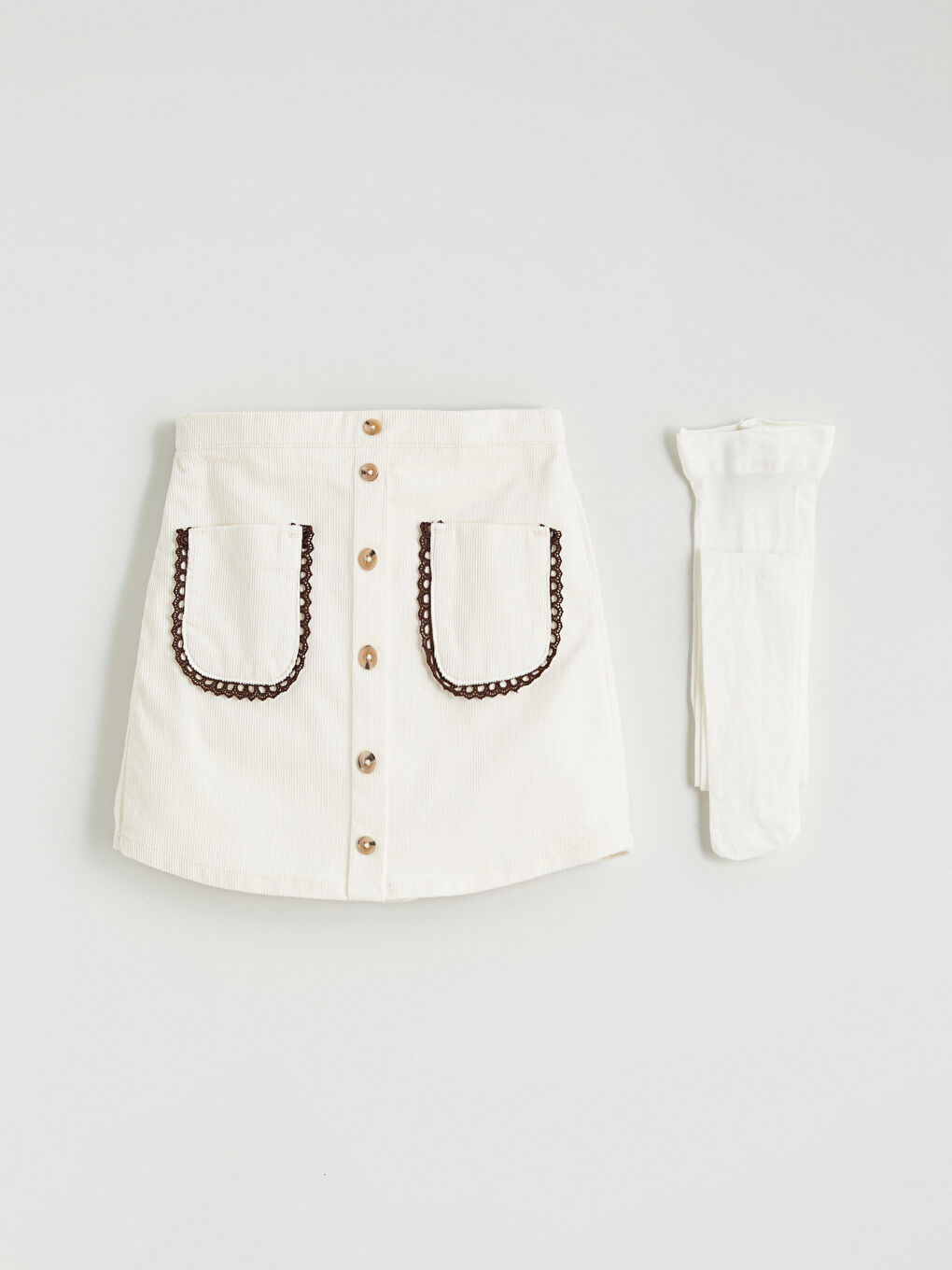 Ekru Kız Çocuk Şort Etek ve Külotlu Çorap 2'li-1