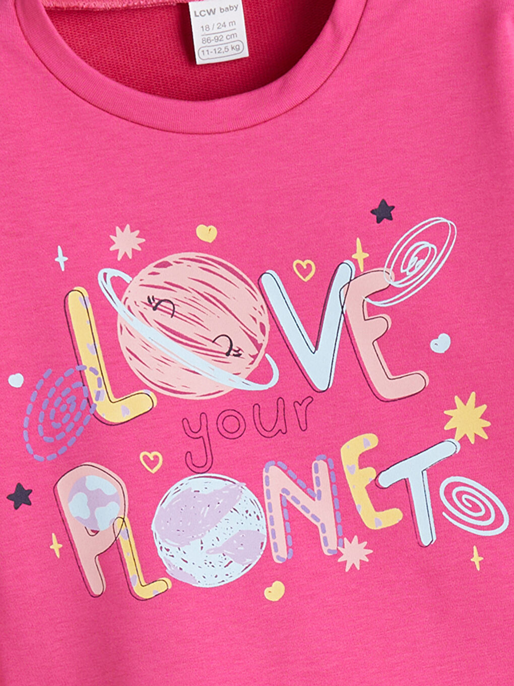 Fuşya Bisiklet Yaka Baskılı Kız Bebek Tişört-1