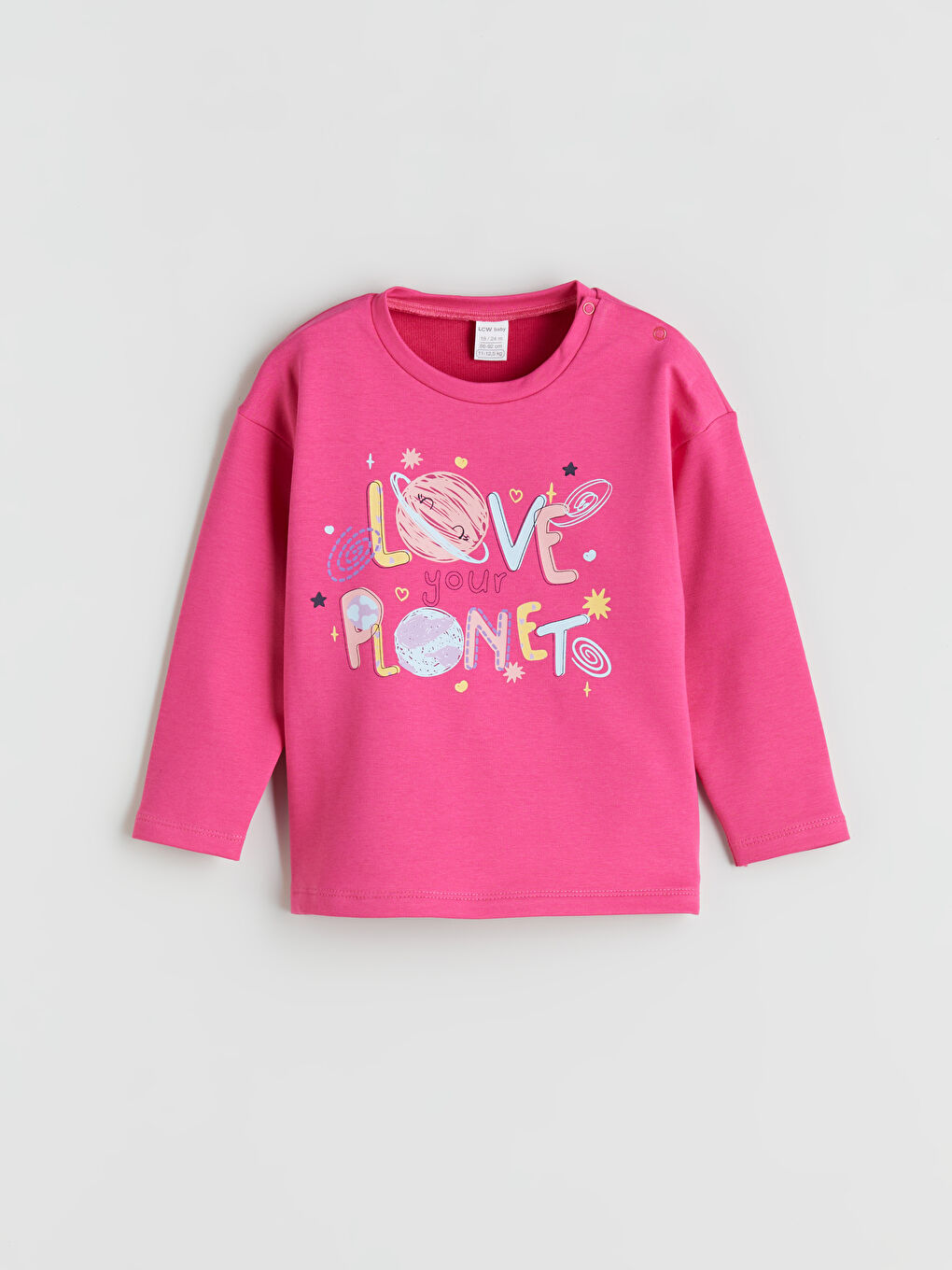 Fuşya Bisiklet Yaka Baskılı Kız Bebek Tişört