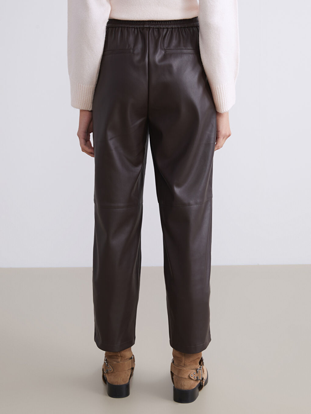Elasticated Waist Faux Leather Women's Trousers-3