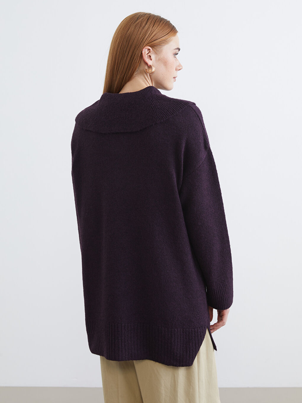 Bordo Polo Yaka Kadın Triko Kazak-3