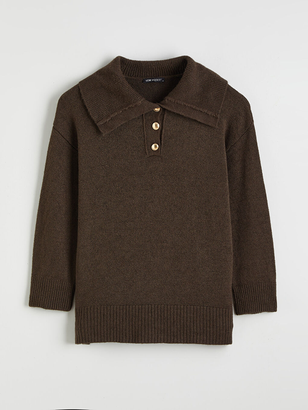 Bej Polo Yaka Kadın Triko Kazak-4