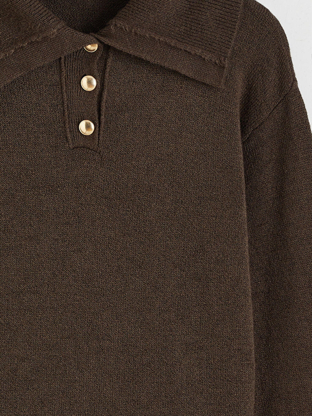 Bej Polo Yaka Kadın Triko Kazak-5