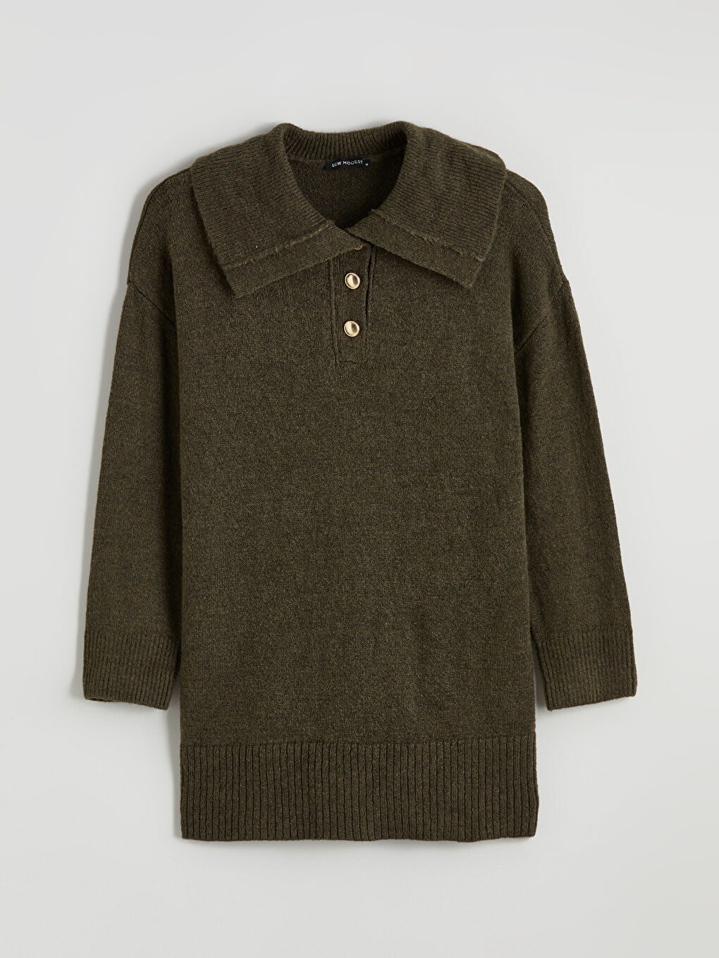 Haki Polo Yaka Kadın Triko Kazak-4