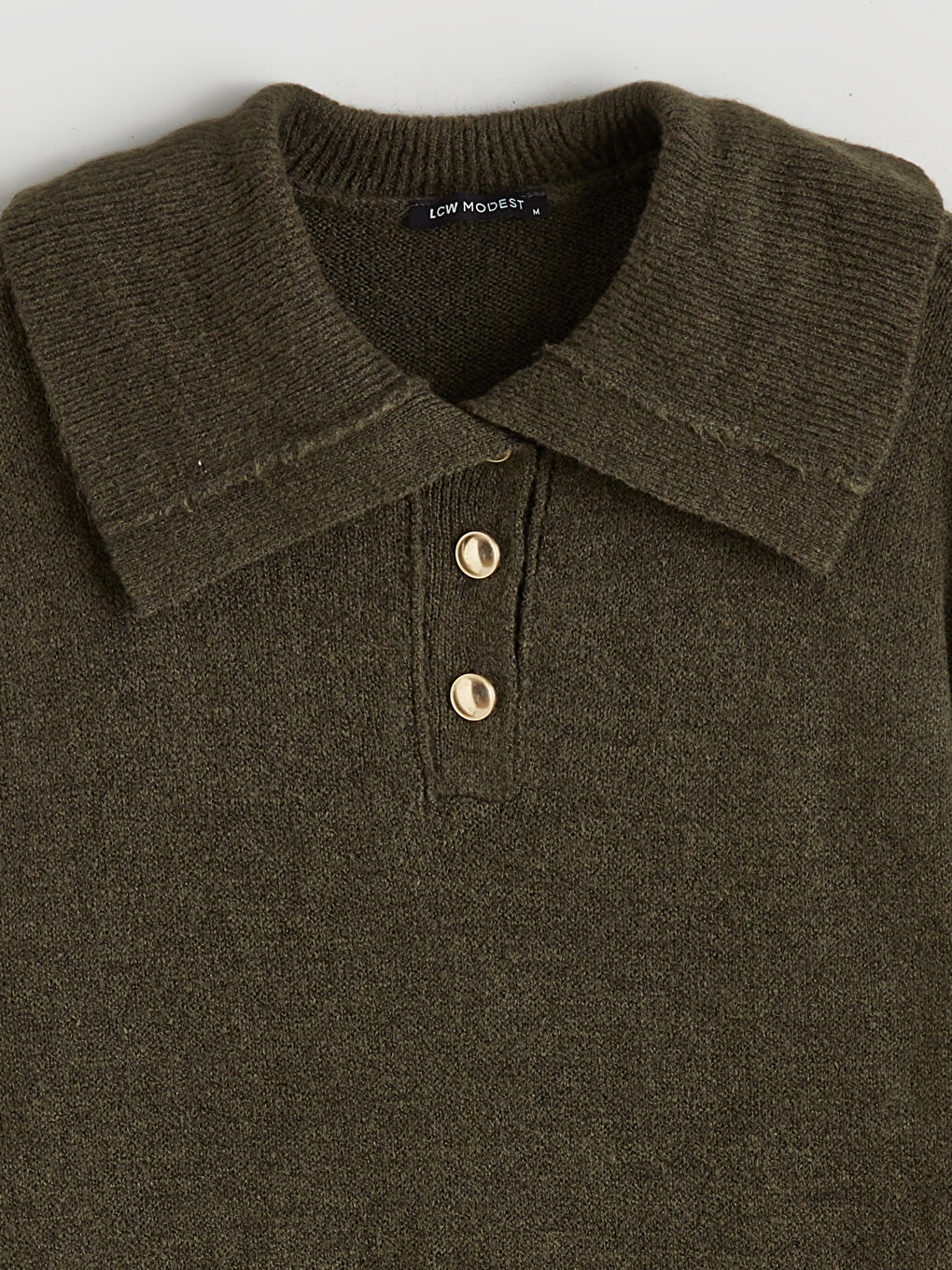 Haki Polo Yaka Kadın Triko Kazak-5