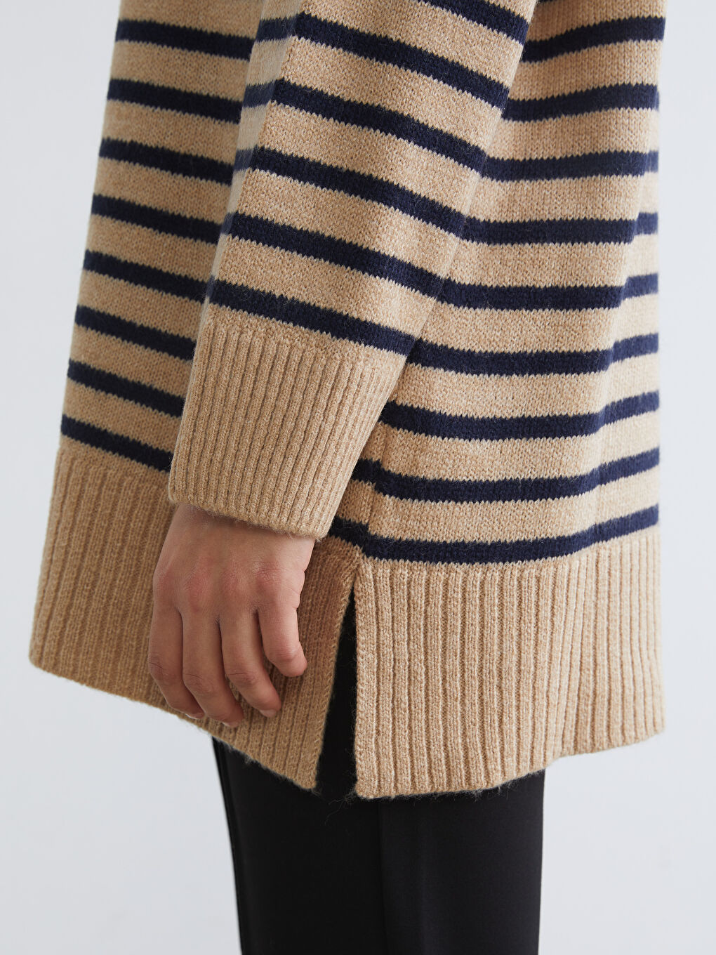 Polo Neck Striped Women's Knitwear Sweater-2