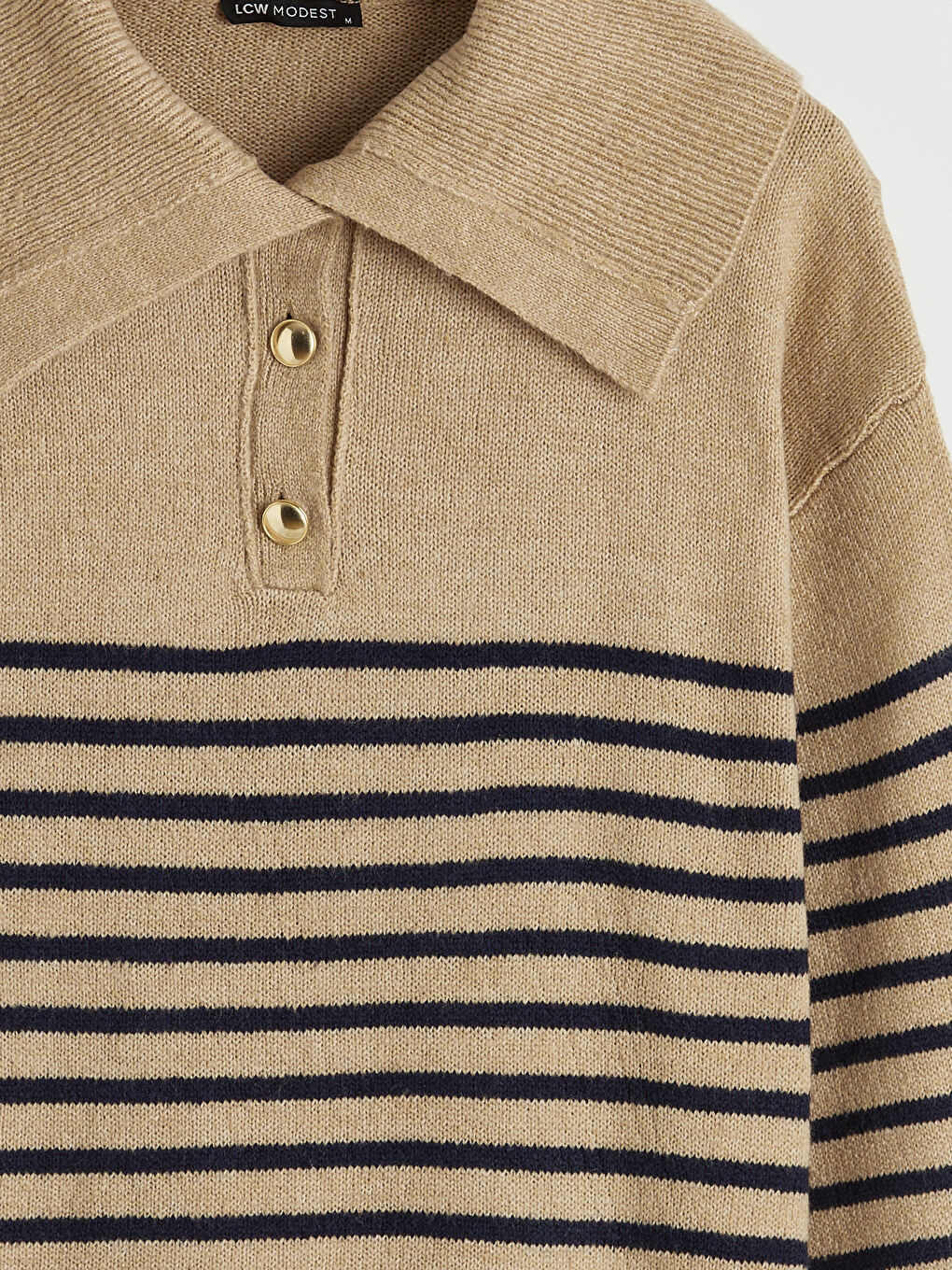 Polo Neck Striped Women's Knitwear Sweater-5