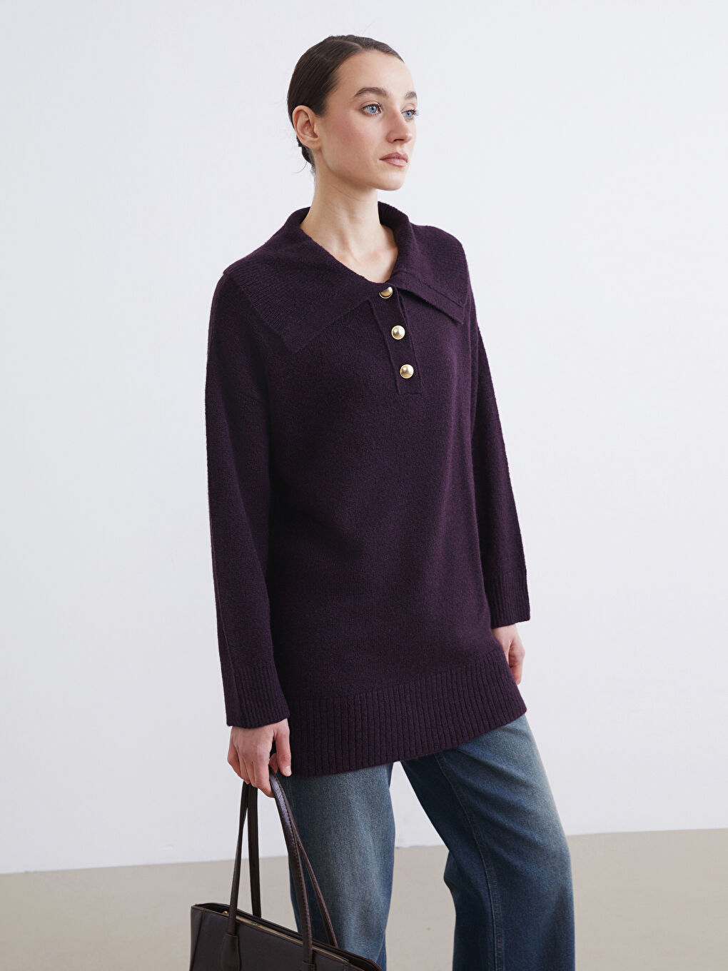 بلوفر تريكو بياقة بولو للسيدات-1