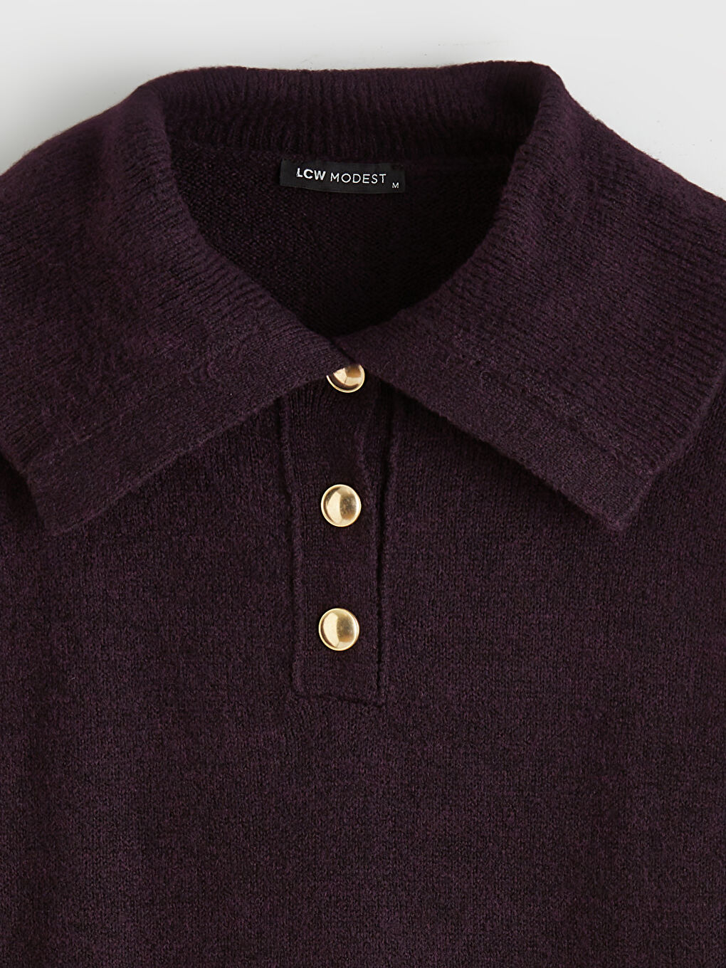 Bordo Polo Yaka Kadın Triko Kazak-5