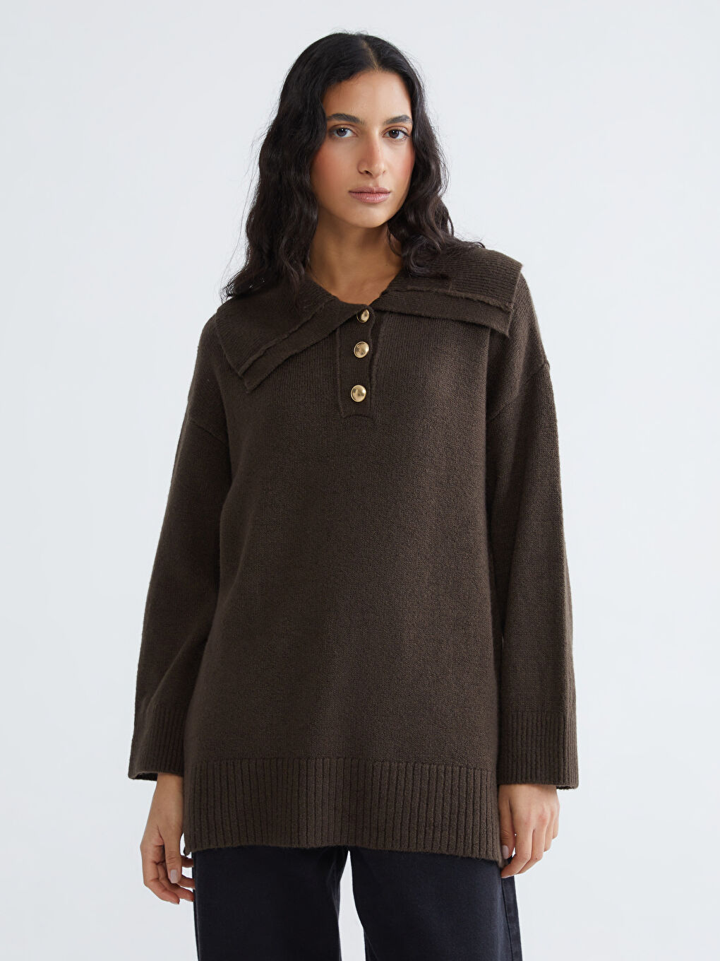 Bej Polo Yaka Kadın Triko Kazak