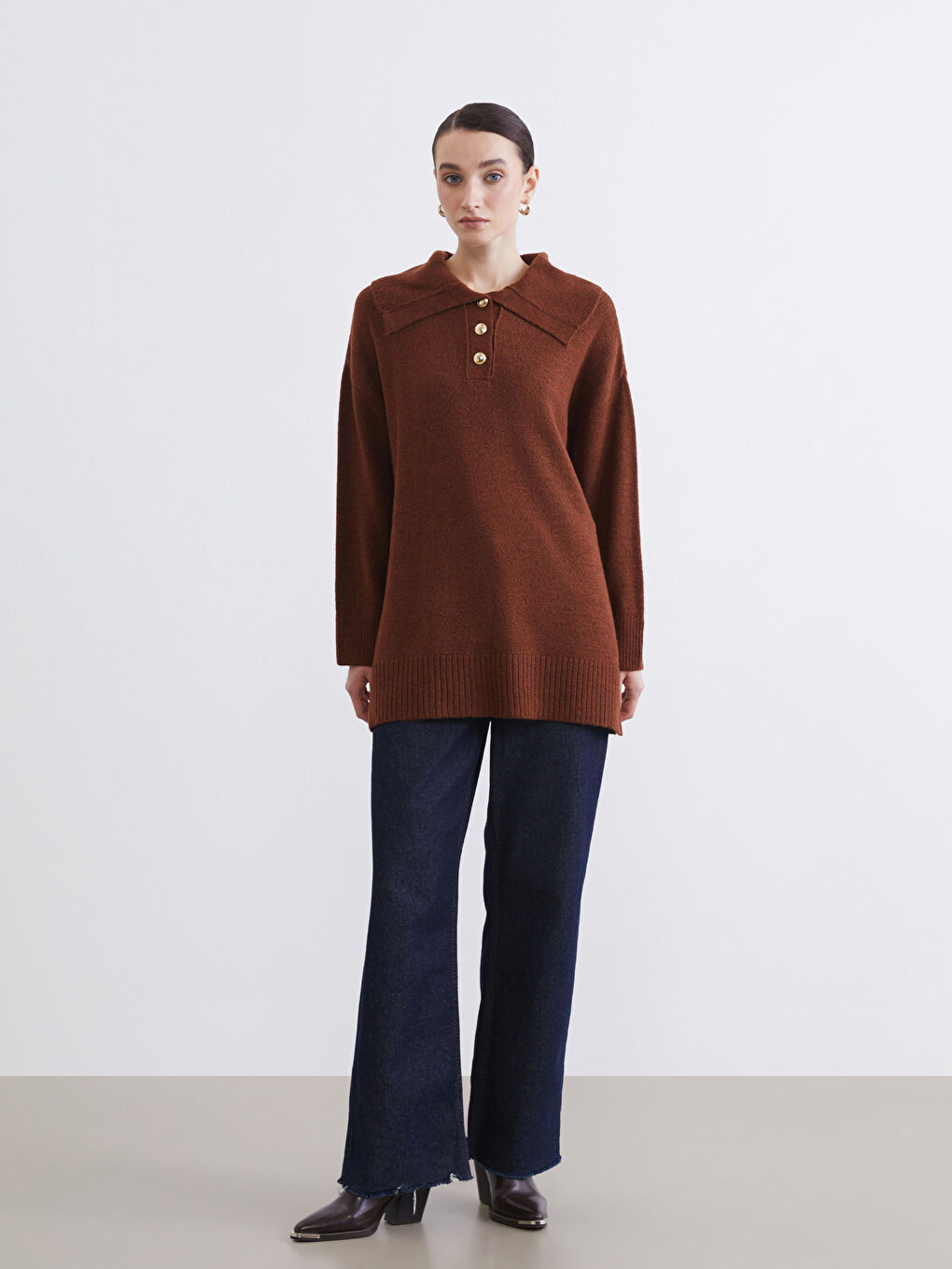 Polo Neck Women's Knitwear Sweater-2