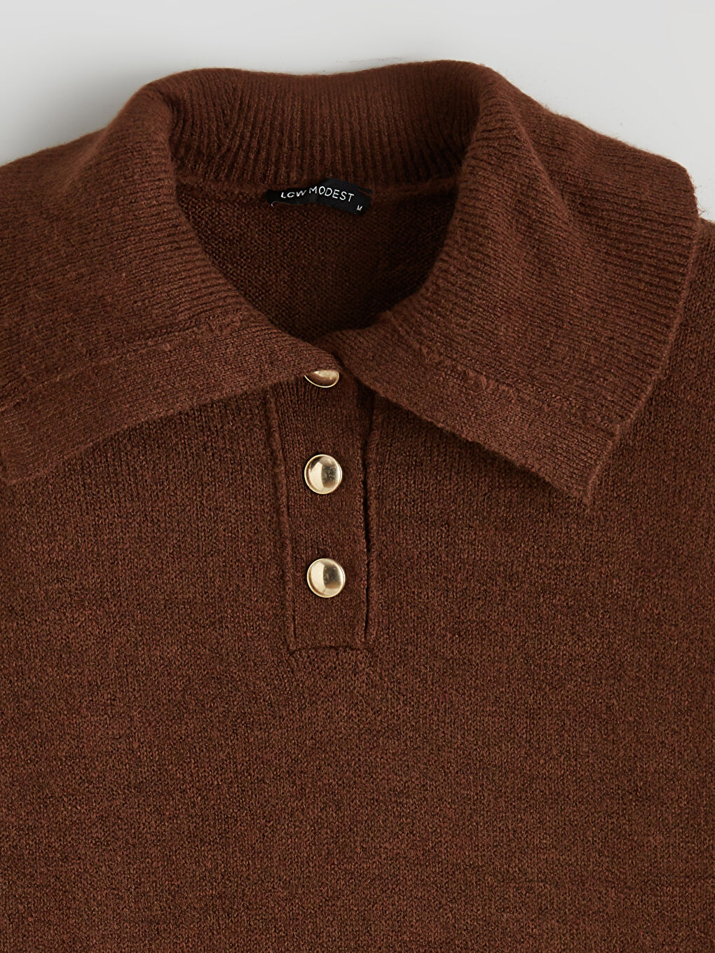 Kahverengi Polo Yaka Kadın Triko Kazak-6