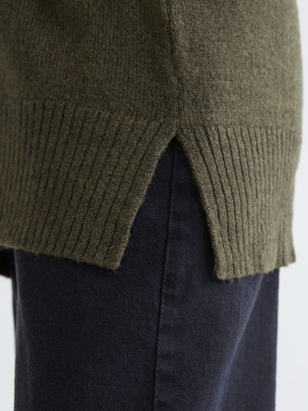 Haki Polo Yaka Kadın Triko Kazak-2