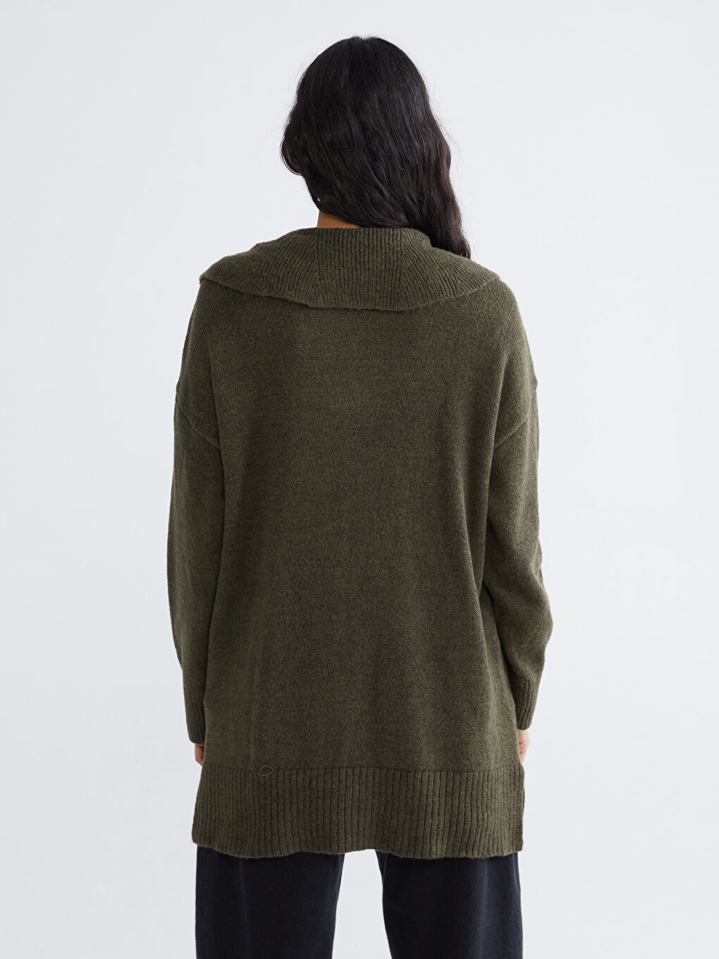 Haki Polo Yaka Kadın Triko Kazak-3