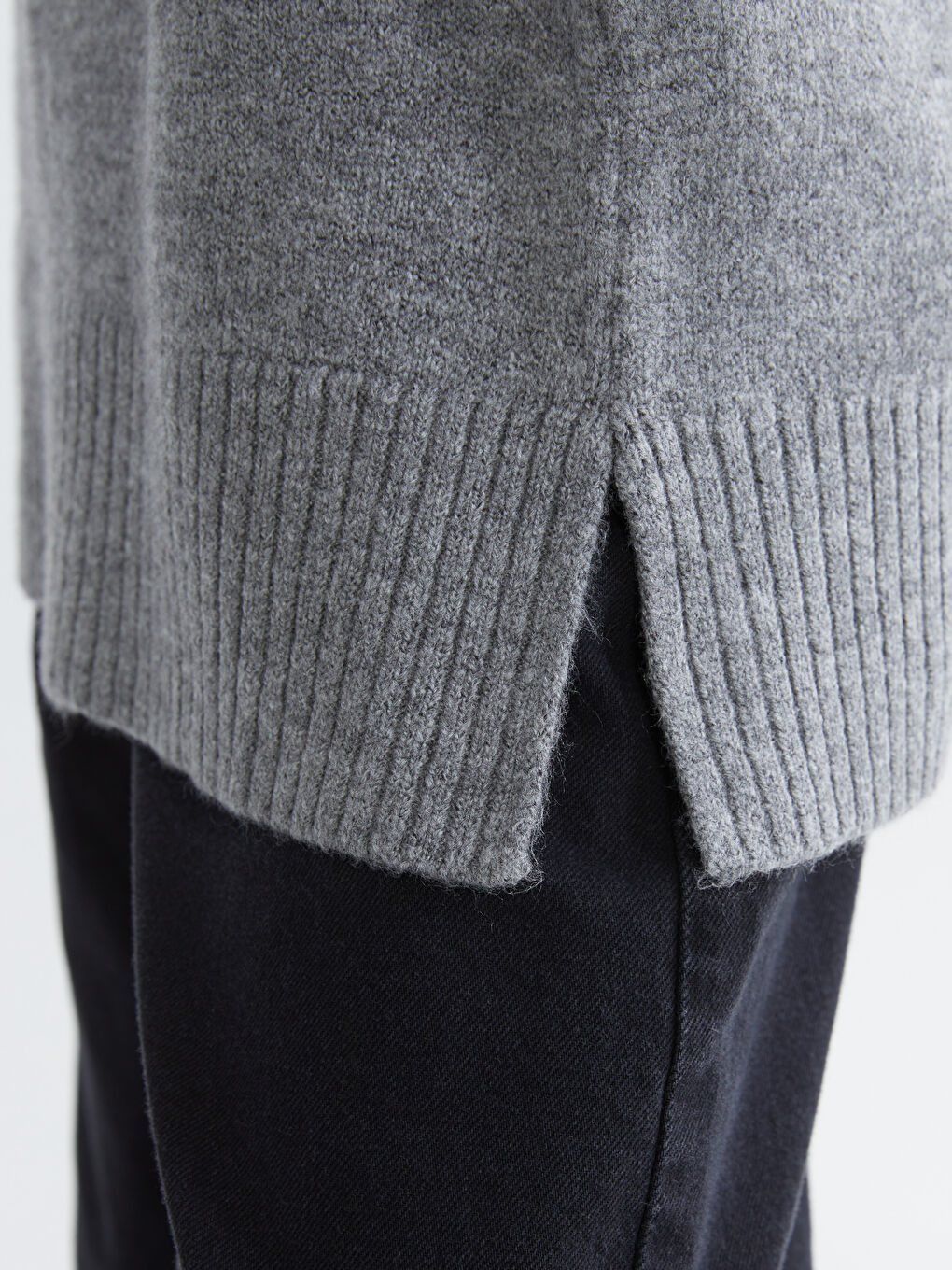 Gri Polo Yaka Kadın Triko Kazak-2