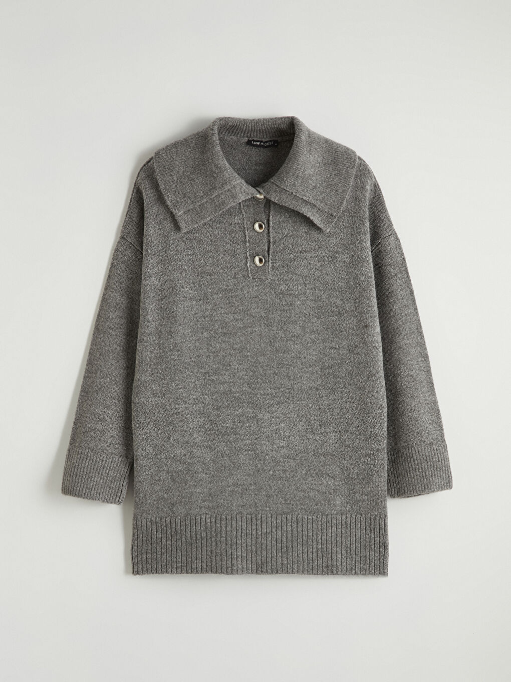 Gri Polo Yaka Kadın Triko Kazak-8