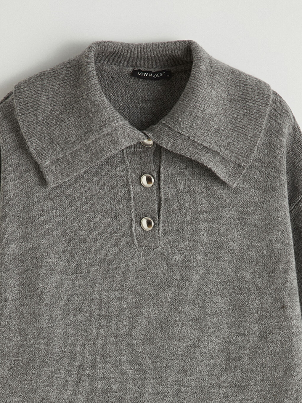 Gri Polo Yaka Kadın Triko Kazak-9