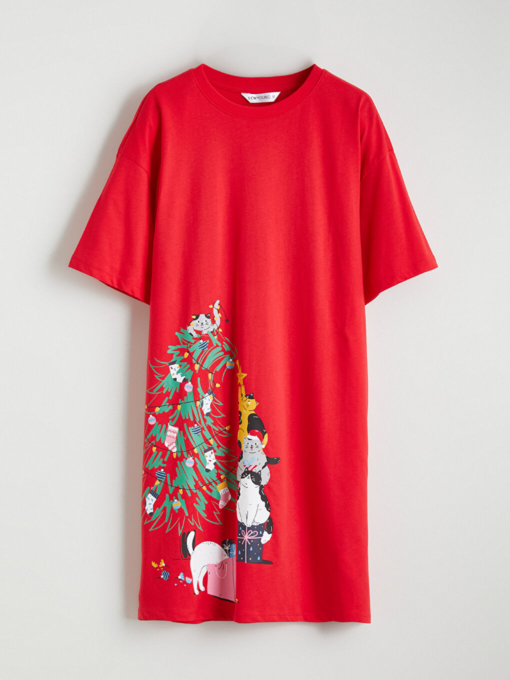 Kırmızı Bisiklet Yaka Yılbaşı Temalı Kadın Gecelik-4