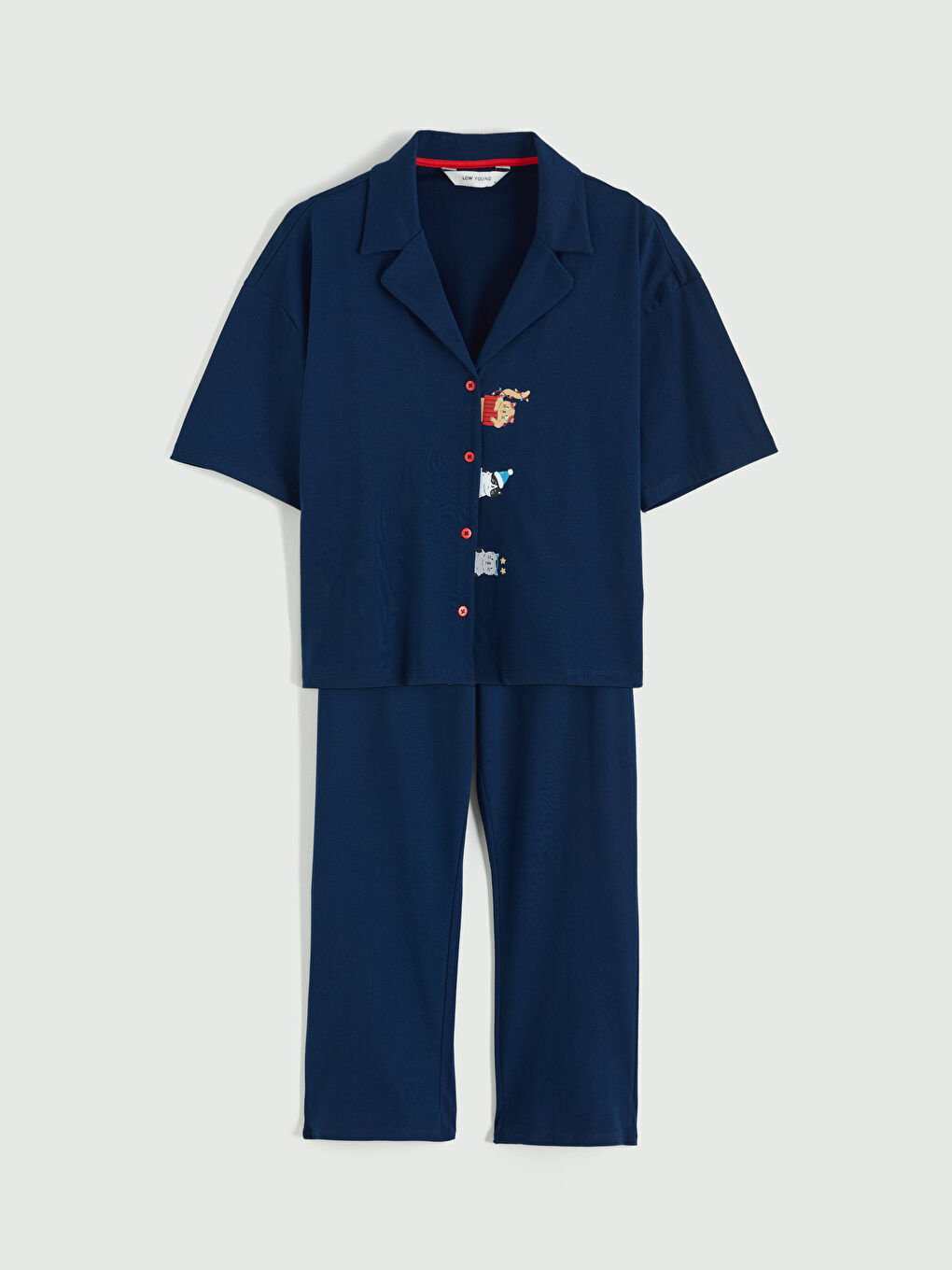 Lacivert Gömlek Yaka Baskılı Kadın Pijama Takımı-4