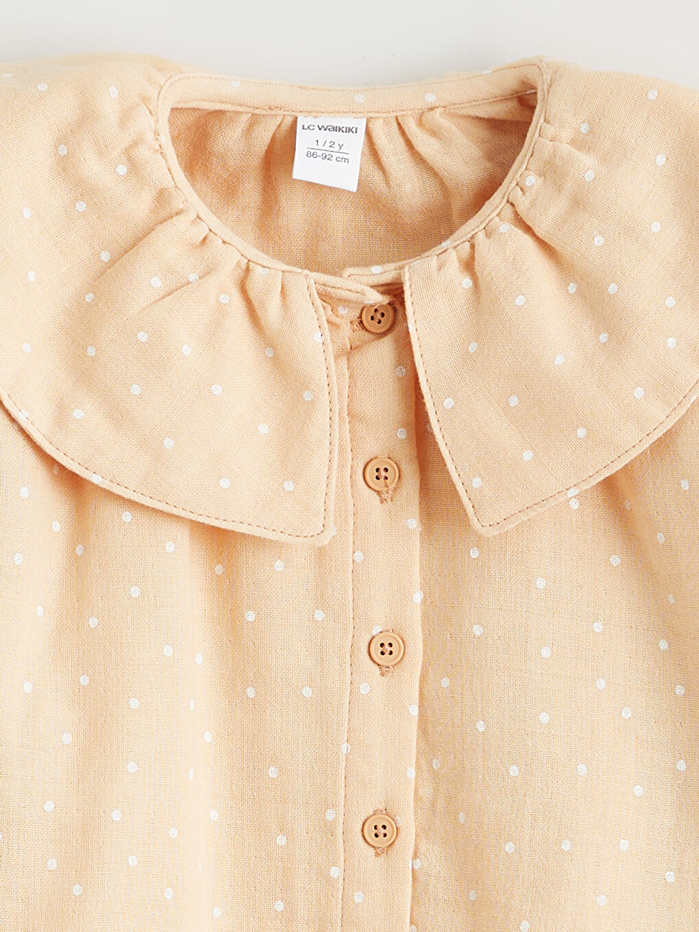 قميص للبنات بنقشة البولكا دوت بياقة بيتر بان-1
