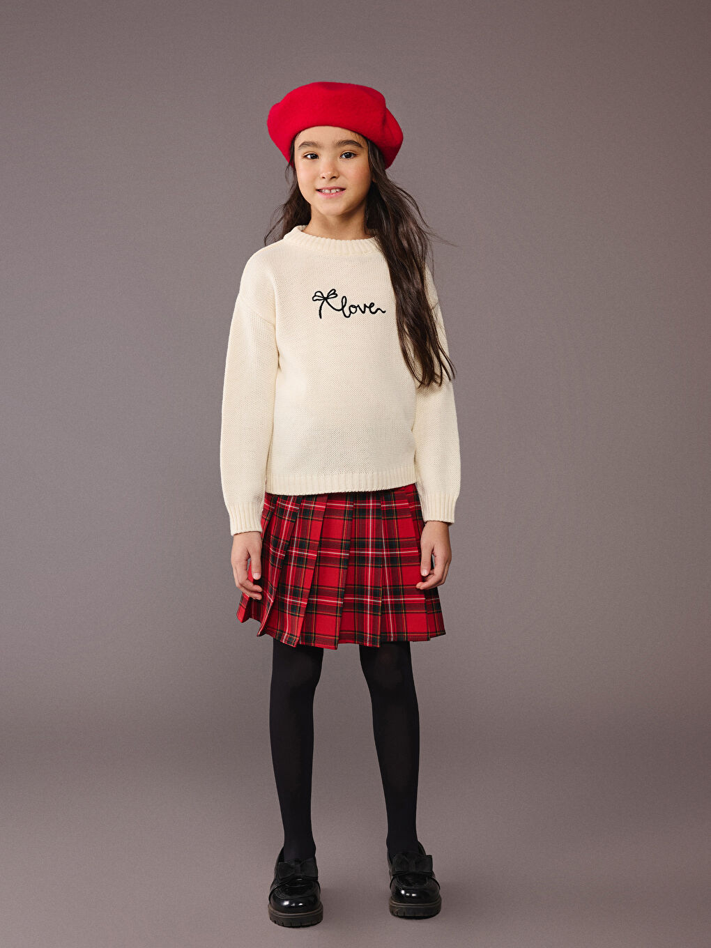 Ekru Bisiklet Yaka Kız Çocuk Triko Kazak-1