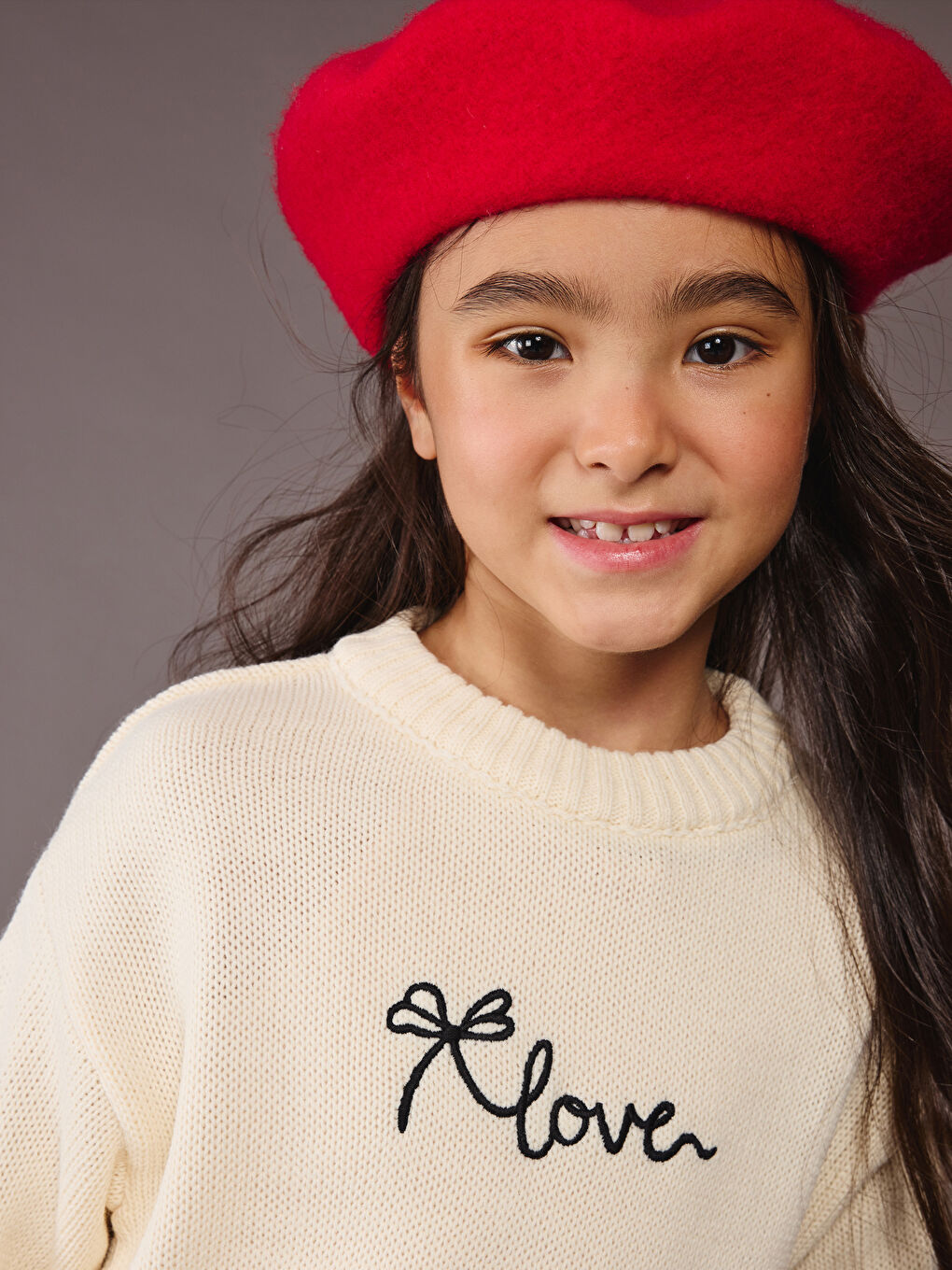 Ekru Bisiklet Yaka Kız Çocuk Triko Kazak-2