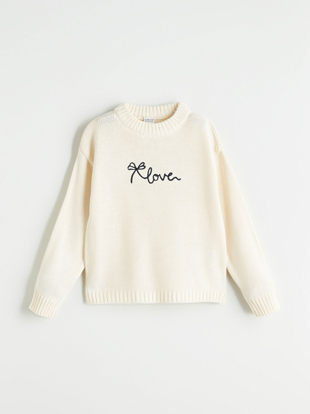 Ekru Bisiklet Yaka Kız Çocuk Triko Kazak-3