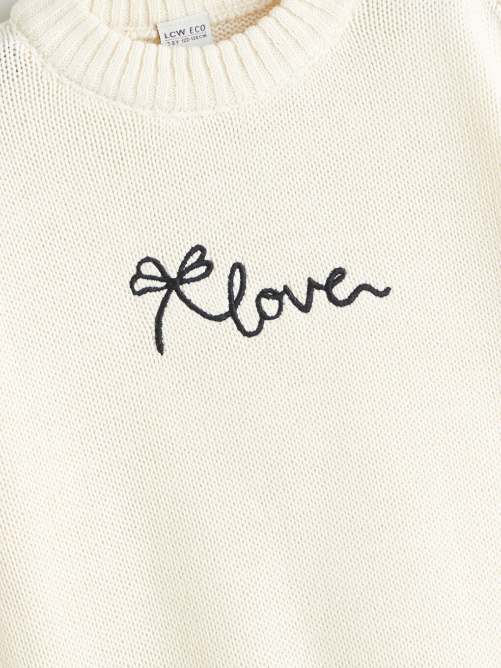 Ekru Bisiklet Yaka Kız Çocuk Triko Kazak-4