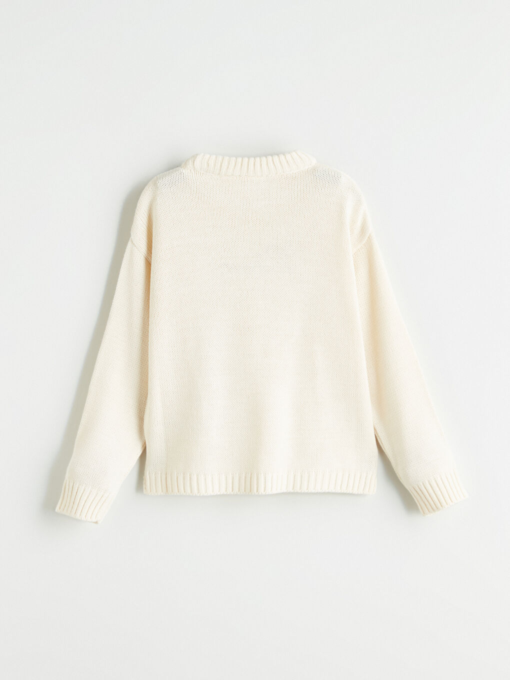 Ekru Bisiklet Yaka Kız Çocuk Triko Kazak-5