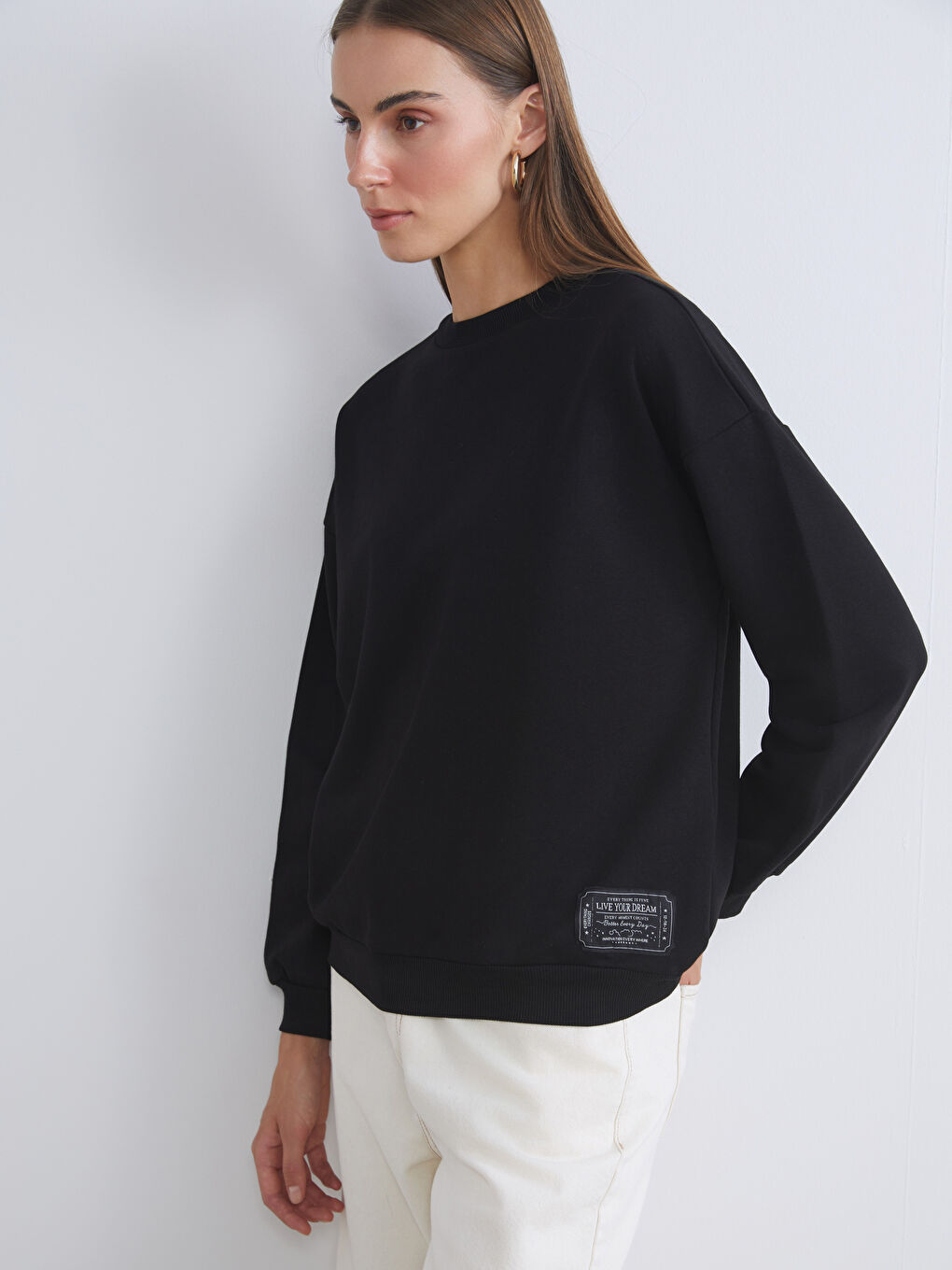 LCW ECO Crew Neck Embroidered Oversize Women's Sweatshirt -W5GU58Z8-CVL