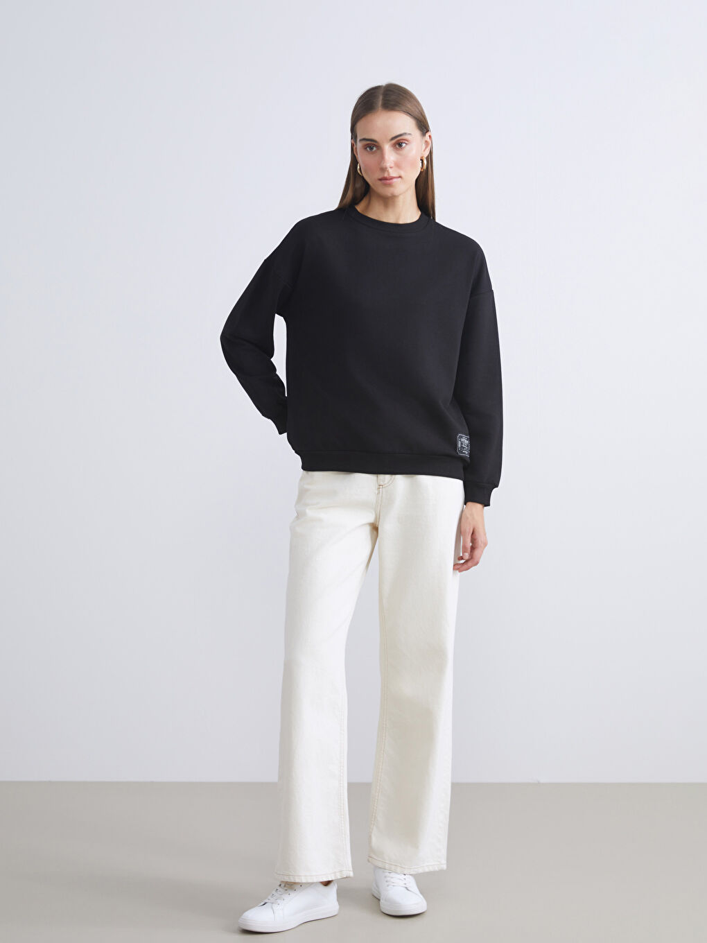 LCW ECO Crew Neck Embroidered Oversize Women's Sweatshirt -W5GU58Z8-CVL