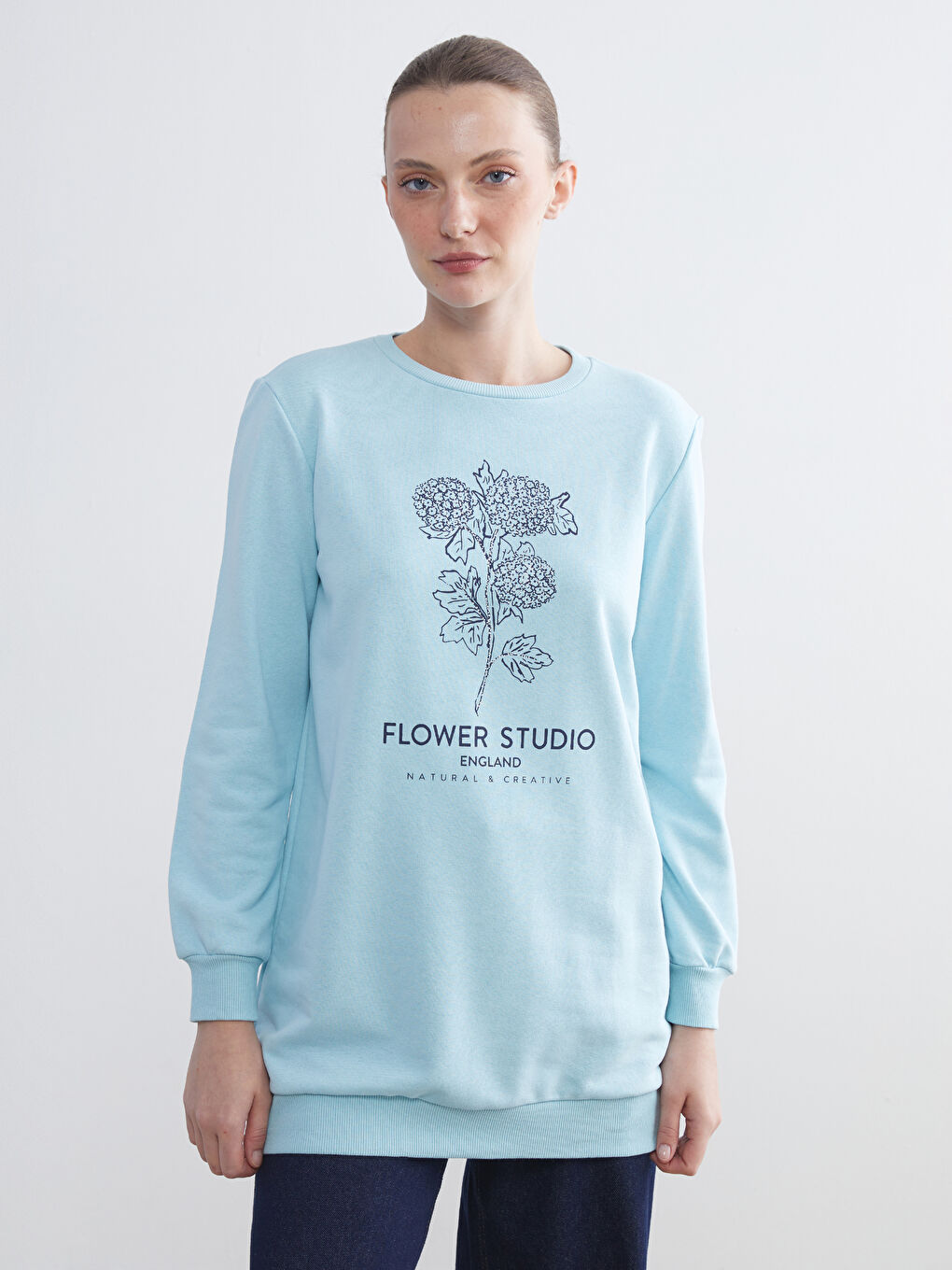 LCW ECO Crew Neck Floral Women's Sweatshirt Tunic -W5GU59Z8-FMZ