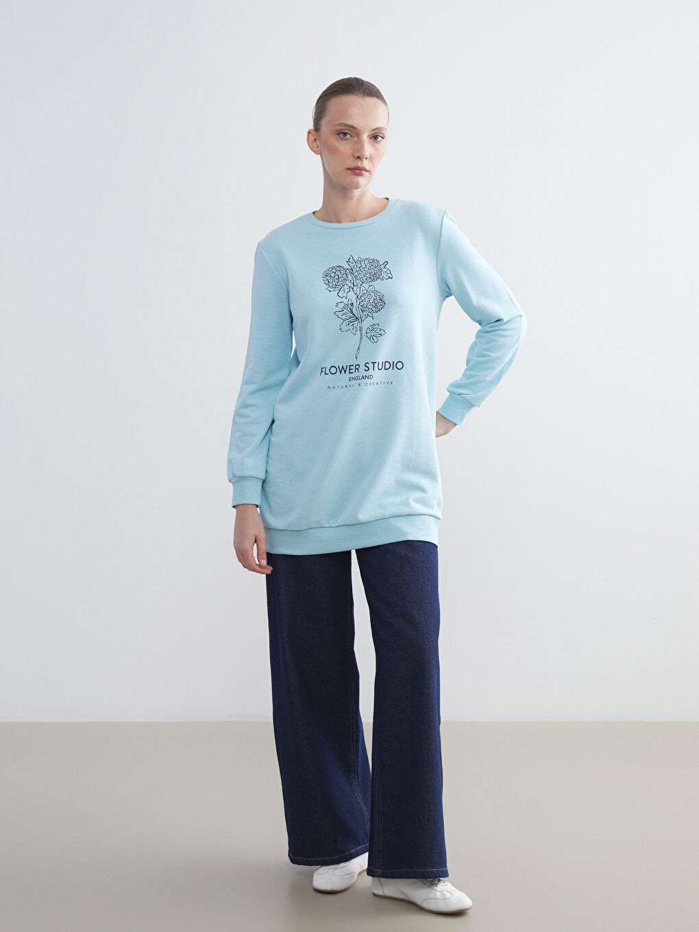LCW ECO Crew Neck Floral Women's Sweatshirt Tunic -W5GU59Z8-FMZ