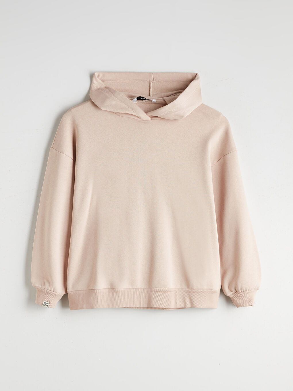 Bej Oversize Kadın Kalın Hoodie-4
